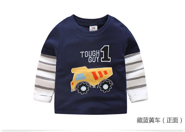 Children Cotton Patchwork Cartoon Long Sleeve T-Shirts