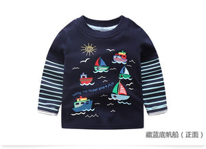 Children Cotton Patchwork Cartoon Long Sleeve T-Shirts