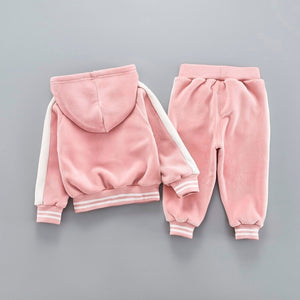 Kids Casual Hooded Velvet Suit