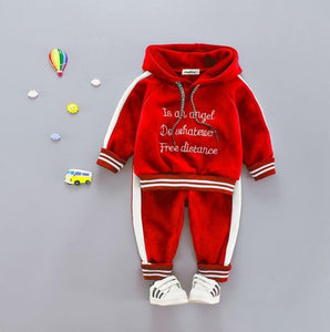 Kids Casual Hooded Velvet Suit