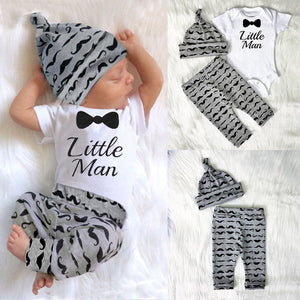 3pcs Newborn Little Man Outfits Set