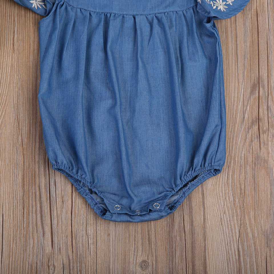 Flying Sleeve Baby Girls Denim Romper