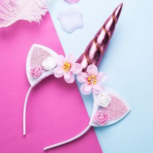 Girls Flower Cat Ears Unicorn Headbands