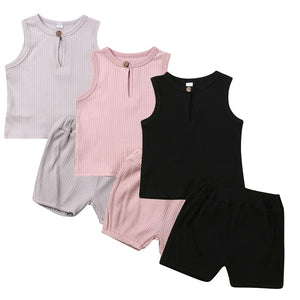 2Pcs Kids Casual Pure Color Outfit