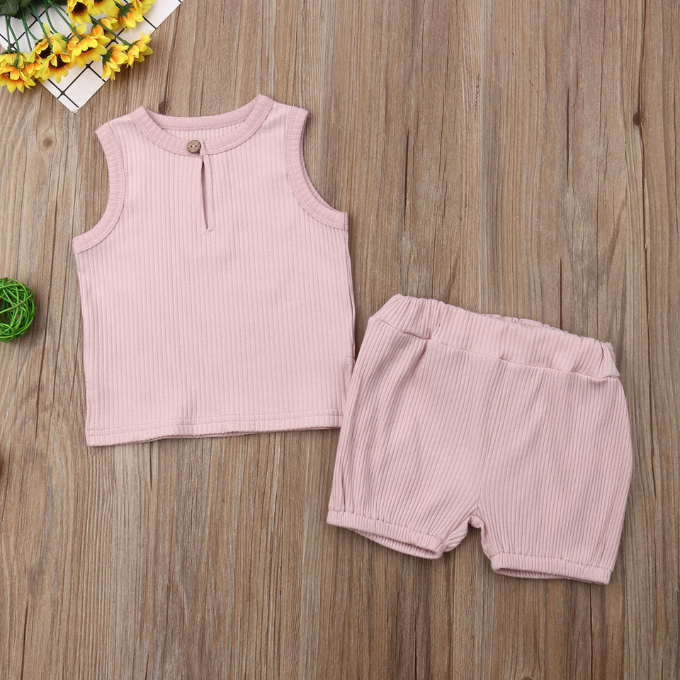 2Pcs Kids Casual Pure Color Outfit