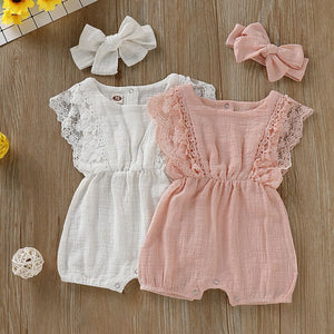 Solid Lace Baby Girl Jumpsuit Set