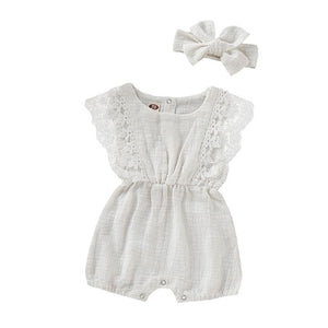 Solid Lace Baby Girl Jumpsuit Set