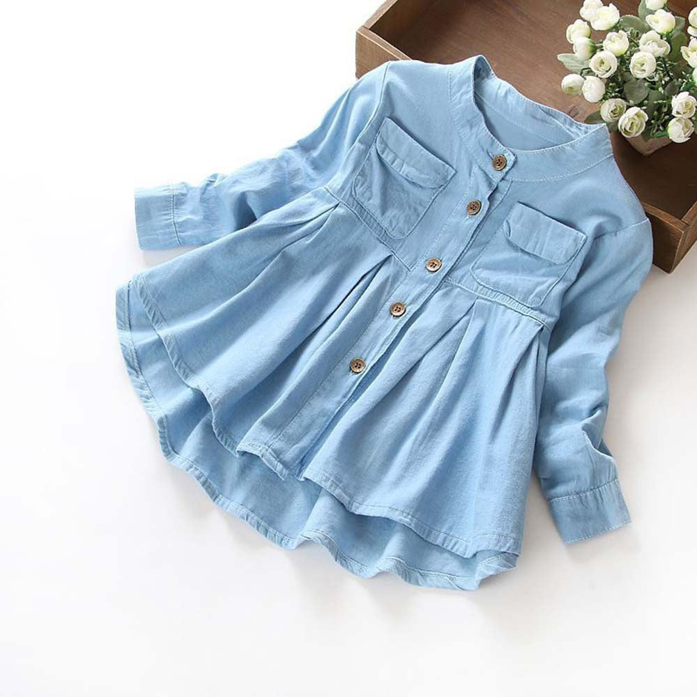 Baby Girls Denim Ruched Long Sleeve Tops