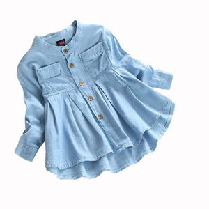 Baby Girls Denim Ruched Long Sleeve Tops